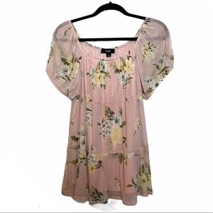 AGB Light Pink Floral Fully Lined Sheer Top Sz. M